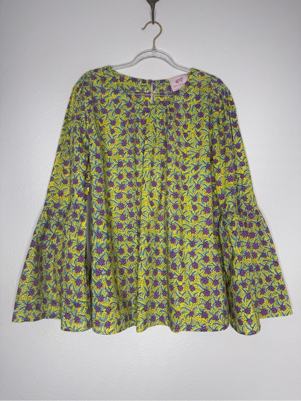 Banjanan Yellow Floral Bell Sleeve Blouse Purple Blue Lg
